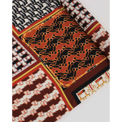 Tecido Crepe de Viscose Italiano Multi Estampa em Recortes Tons Terrosos