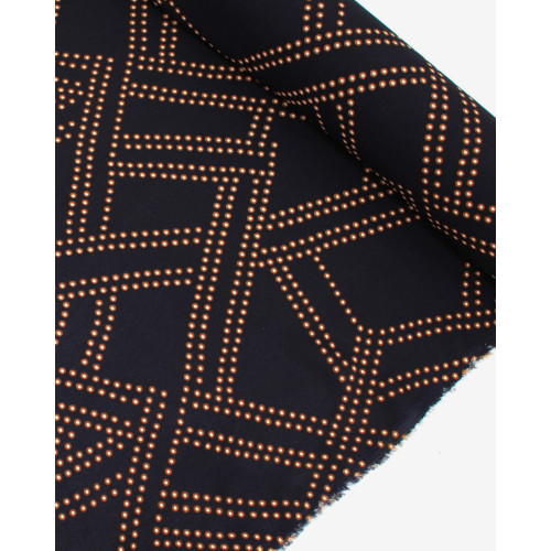 Tecido Crepe de Viscose Italiano Estampa Geométrica Micro Pontos Offwhite, Marrom e Preto