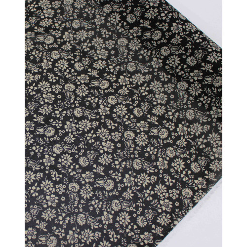 Tecido Crepe Chiffon Italiano Tapete Floral Bege e Preto