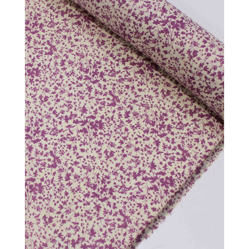 Tecido Linho Misto Micro Ramos Rosa e Offwhite