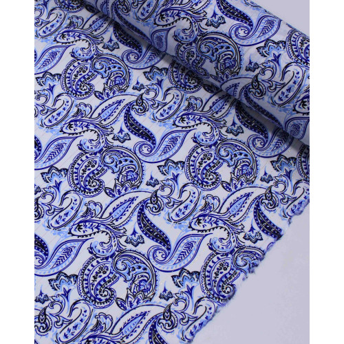 Tecido Viscose com Lurex Cashmere Estampado Tons Frios e Branco