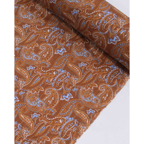 Tecido Viscose com Lurex Cashmere Estampado Azul e Tons de Marrom