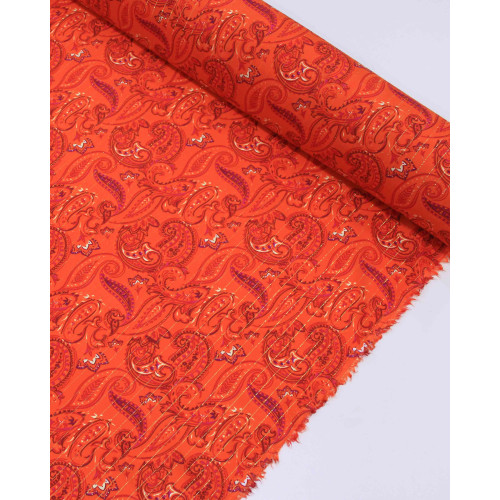 Tecido Viscose com Lurex Cashmere Estampado Rosa e Laranja Vibrante