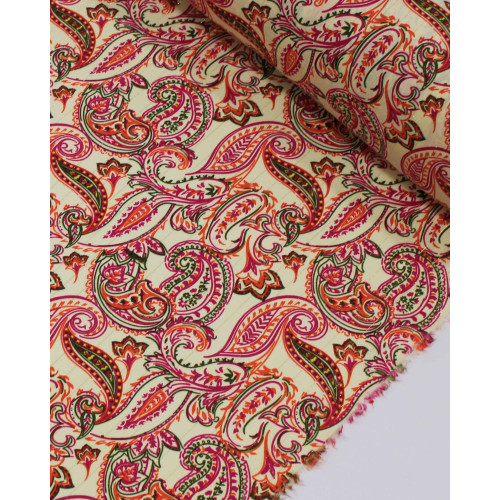 Tecido Viscose com Lurex Cashmere Estampado Tons Quentes e Creme