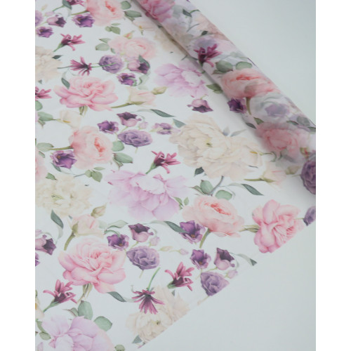 Tecido Crepe Chiffon Italiano Toque de Seda Campo Floral Colorido e Branco