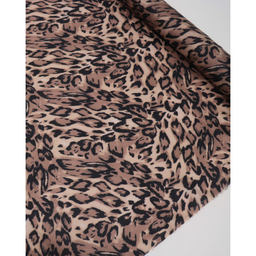 Tecido Crepe Texturizado Acetinado Italiano Animal Print Preto, Bege e Nude