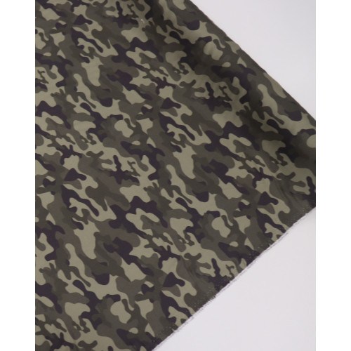 Tecido Viscose Sarjada Camuflado Preto e Tons de Verde