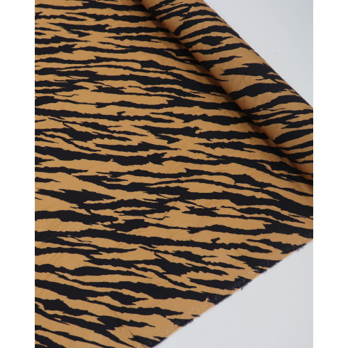 Tecido Viscose Sarjada Italiano Animal Print Preto e Caramelo