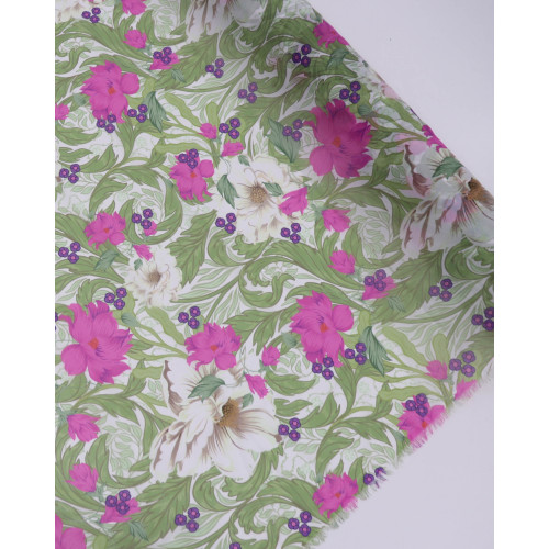 Tecido Crepe Chiffon Italiano Jardim Botânico Rosa e Verde