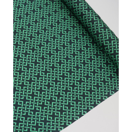 Tecido Crepe Silk Italiano Estampa Geométrica Verde Esmeralda e Preto