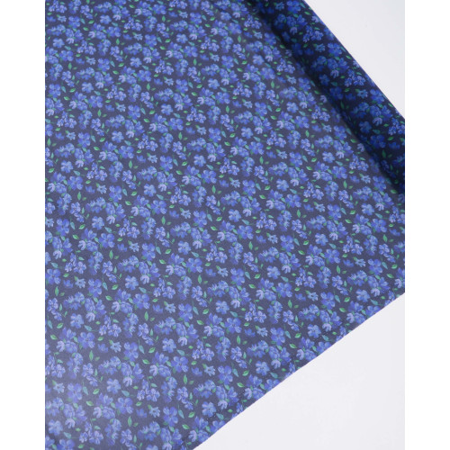 Tecido Crepe Chiffon Italiano Tapete Floral Verde, Azul e Preto