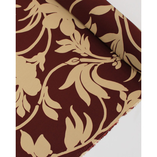 Tecido Viscose Italiano Macro Ramos Bege e Marsala