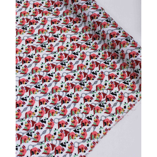 Tecido Crepe Silk Italiano Animais Abstratos Colorido e Branco