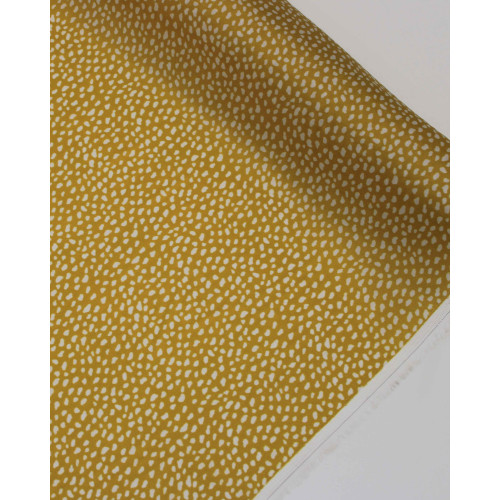 Tecido Viscose Acetinada Italiano Micro Pingos Irregulares Offwhie e Amarelo Mostarda