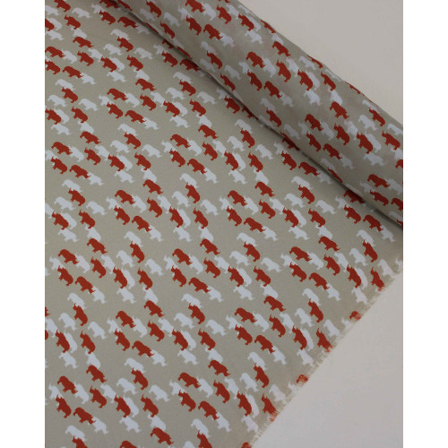 Tecido Crepe Silk Italiano Rinocerontes Branco, Laranja e Bege