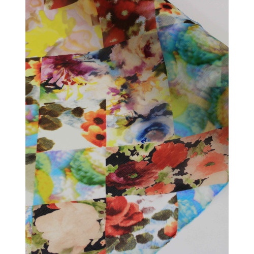 Tecido Crepe  Chiffon Texturizado Italiano Multi Estampas Colorido