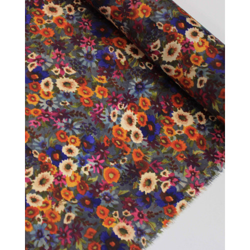 Tecido Crepe Silk Italiano Pintura Floral Abstrata Colorida