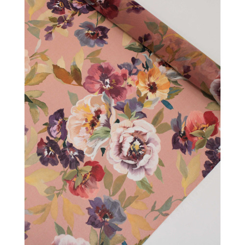 Tecido Crepe Chiffon Italiano Macro Pintura Floral Colorido e Rosa Chá