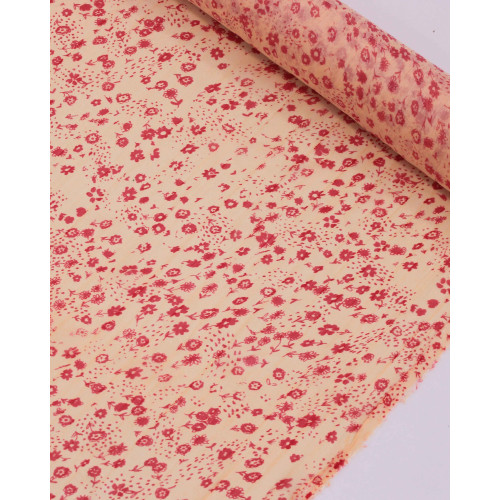 Tecido Crepe Chiffon Italiano Micro Tapete Floral Rosa Pink e Creme