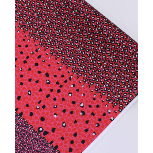 Tecido Crepe Silk Italiano Pingos Irregulares em Listras Verticais Branco, Preto e Tons de Rosa