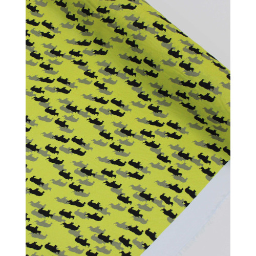 Tecido Crepe Salinas Italiano Rinocerontes Cinza, Preto e Amarelo