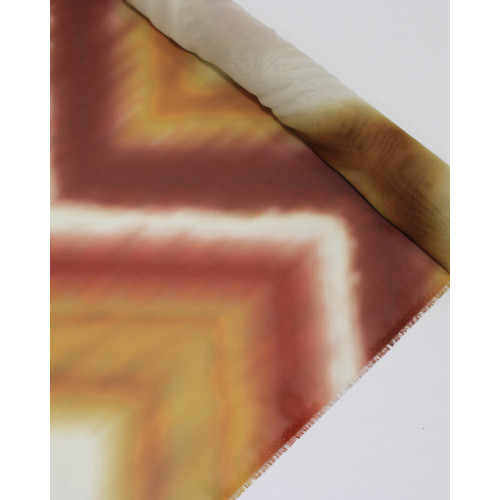 Tecido Crepe Chiffon Italiano Listras Verticais Irregulares Tons Terrosos e Creme