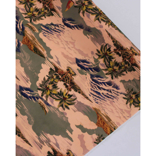 Tecido Sarja Italiano Ilhas Tropicais Colorido e Rosé