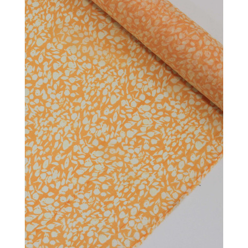 Tecido Crepe Chiffon Italiano Micro Tapete Floral Abstrato Branco e Laranja