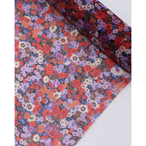 Tecido Crepe Chiffon Texturizado Italiano com Lurex Tapete Floral Colorido
