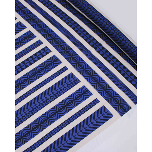 Tecido Crepe Silk Italiano Listras Estampadas Tons de Azul e Bege