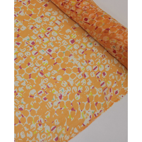 Tecido Crepe Chiffon Italiano Estampa Geométrica Abstrata Laranja