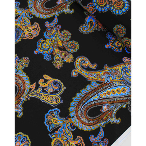 Tecido Viscose Italiano Macro Cashmere Floral Colorido e Preto