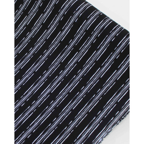 Tecido Crepe de Alfaiataria com Elastano Italiano Multi Listras Branco e Preto