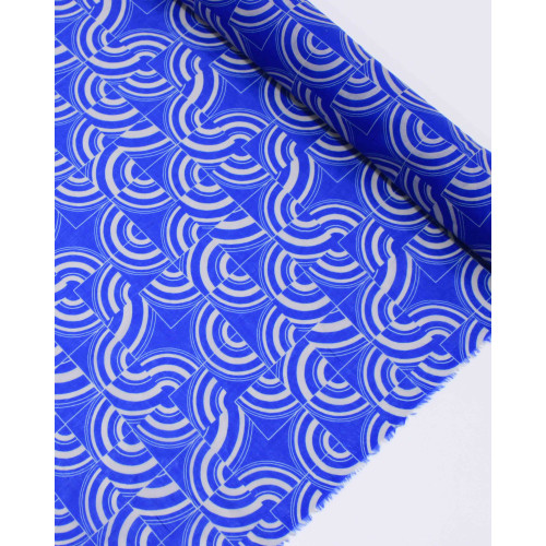 Tecido Cambraia de Algodão Italiano Estampa Multi Geométrica Cinza e Azul