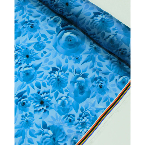 Tecido Viscose Acetinada Tapete Floral Tons de Azul