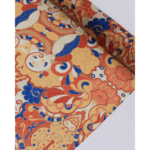 Tecido Crepe Chiffon Texturizado Brocado Multi Estampa Colorido