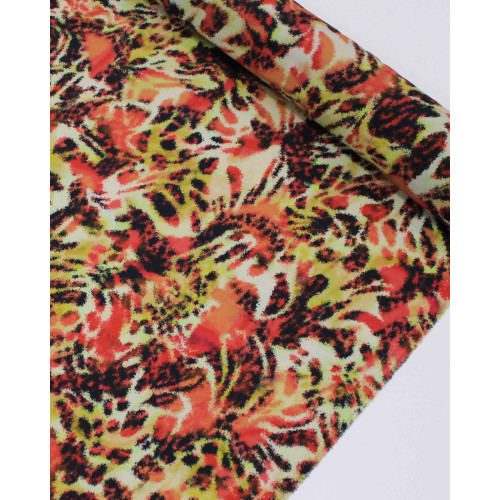 Tecido Crepe Madame com Elastano Italiano Estampa Abstrata Tons Quentes