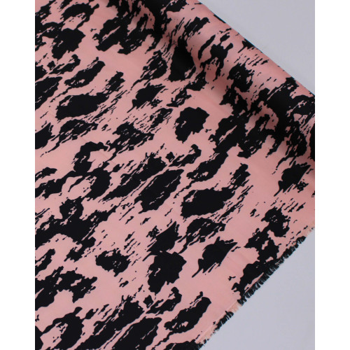 Tecido Micro Fibra Alfaiataria Italiano Camuflado Abstrato Preto e Rosa Chá