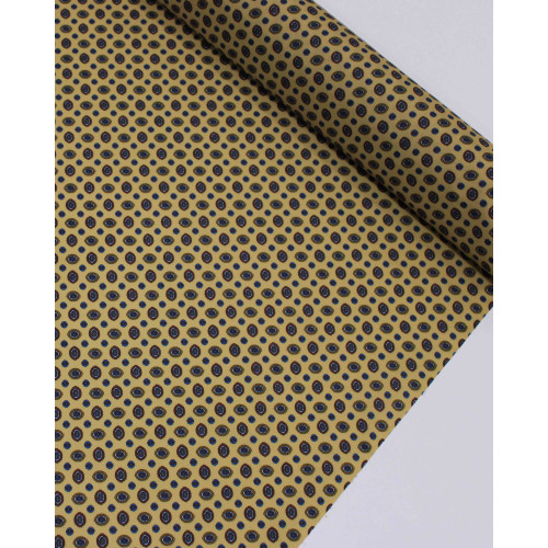 Tecido Crepe Silk Italiano Estampa Micro Geométrica Vermelho, Azul e Palha