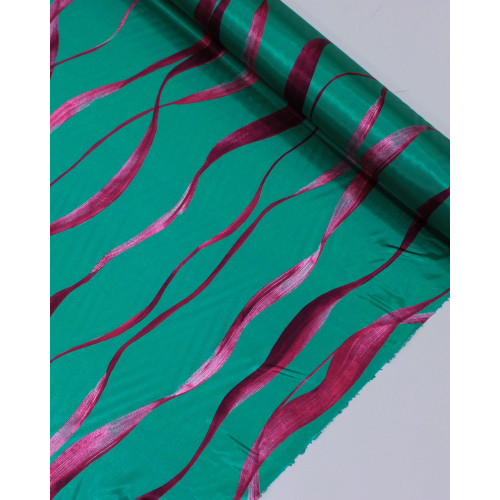 Tecido Crepe Silk Italiano Listras Onduladas Tons de Rosa e Verde