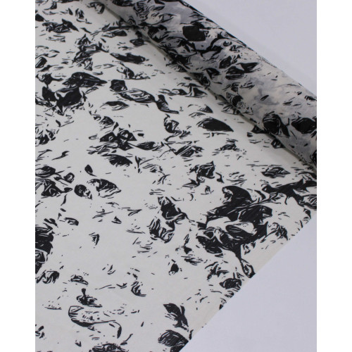 Tecido Crepe Chiffon Texturizado Italiano Estampa Abstrata Preto e Offwhite