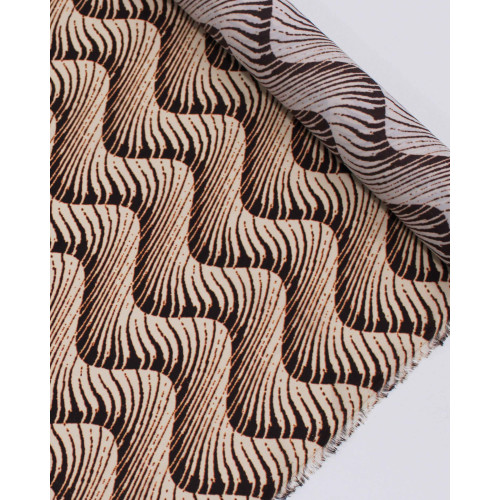 Tecido Crepe Madamae Listras Onduladas Marrom e Bege