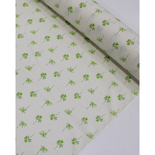 Tecido Linho Misto Camisaria Palmeiras Verde e Offwhite