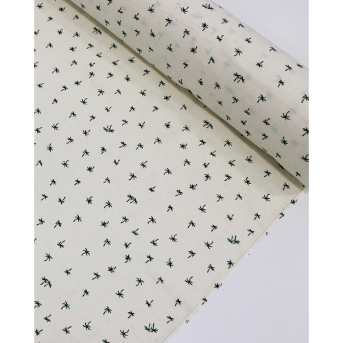 Tecido Linho Misto Camisaria Micro Palmeiras Verde Esmeralda e Offwhite