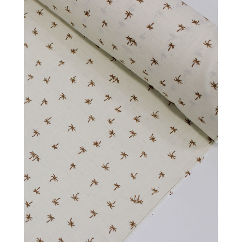 Tecido Linho Misto Camisaria Micro Palmeiras Argila e Offwhite