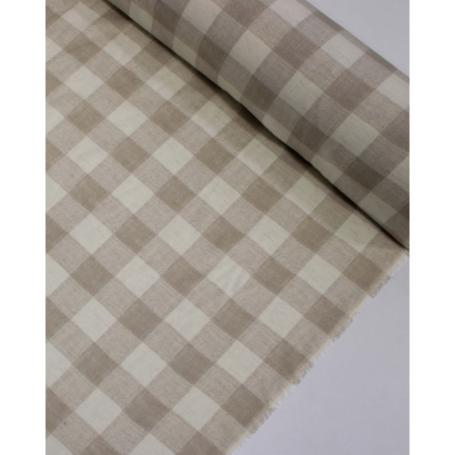Tecido Linho Misto Camisaria Xadrez Tons de Bege