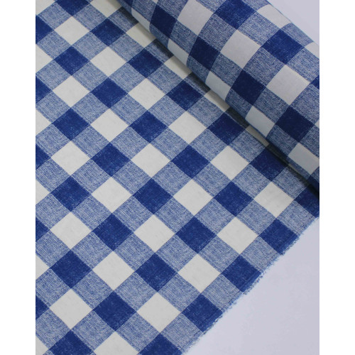 Tecido Linho Misto Camisaria Xadrez Offwhite e Azul