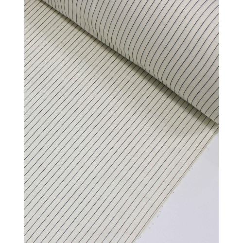 Tecido Linho Misto Camisaria Risca de Giz Preto e Offwhite