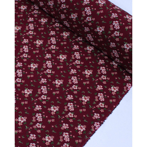 Tecido Viscose Texturizada Micro Tapete Floral Colorido e Vermelho Carmim