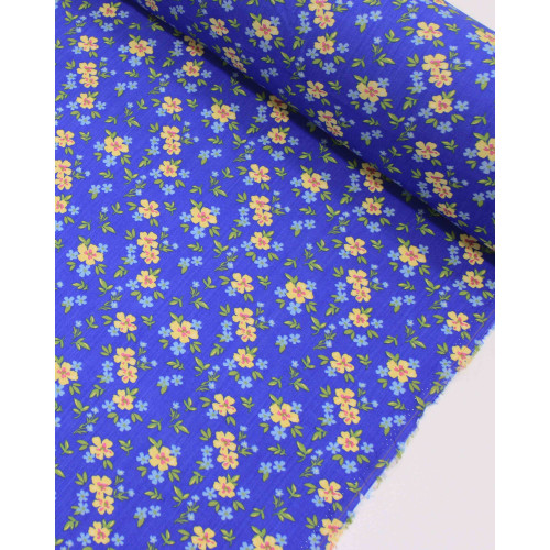 Tecido Viscose Texturizada Micro Tapete Floral Colorido e Azul